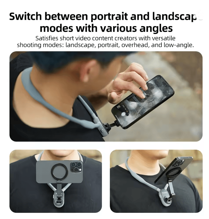 Magnetic Neck Phone Holder with Quick Release Silicone Mount