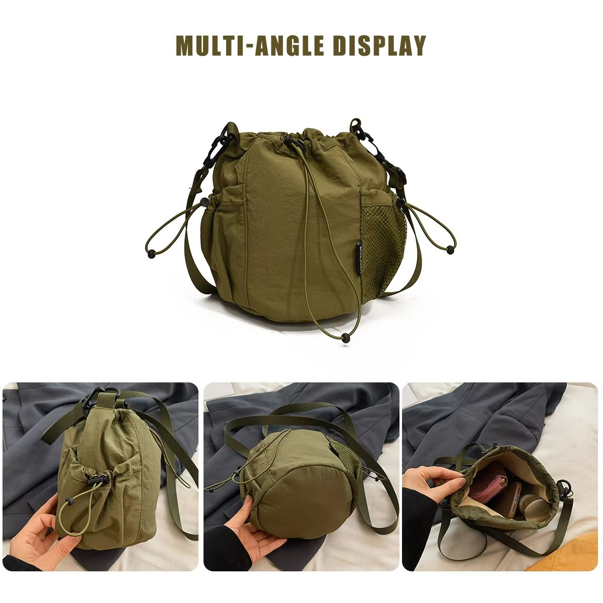 K-Style Niche Lightweight Nylon Drawstring Crossbody Bag