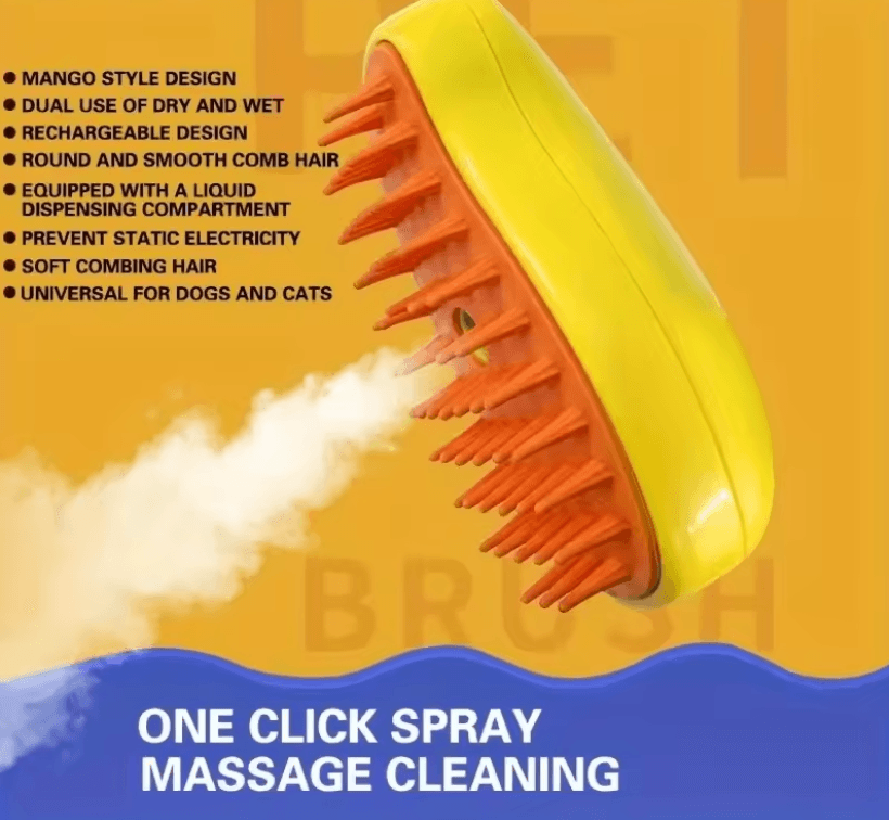 3 in 1 Steamy Pet Grooming Brush with Electric Spray for Dogs and Cats