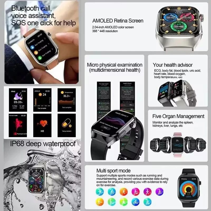AI HealthSense Pro ECG Smartwatch with Blood Pressure & Fitness Tracking