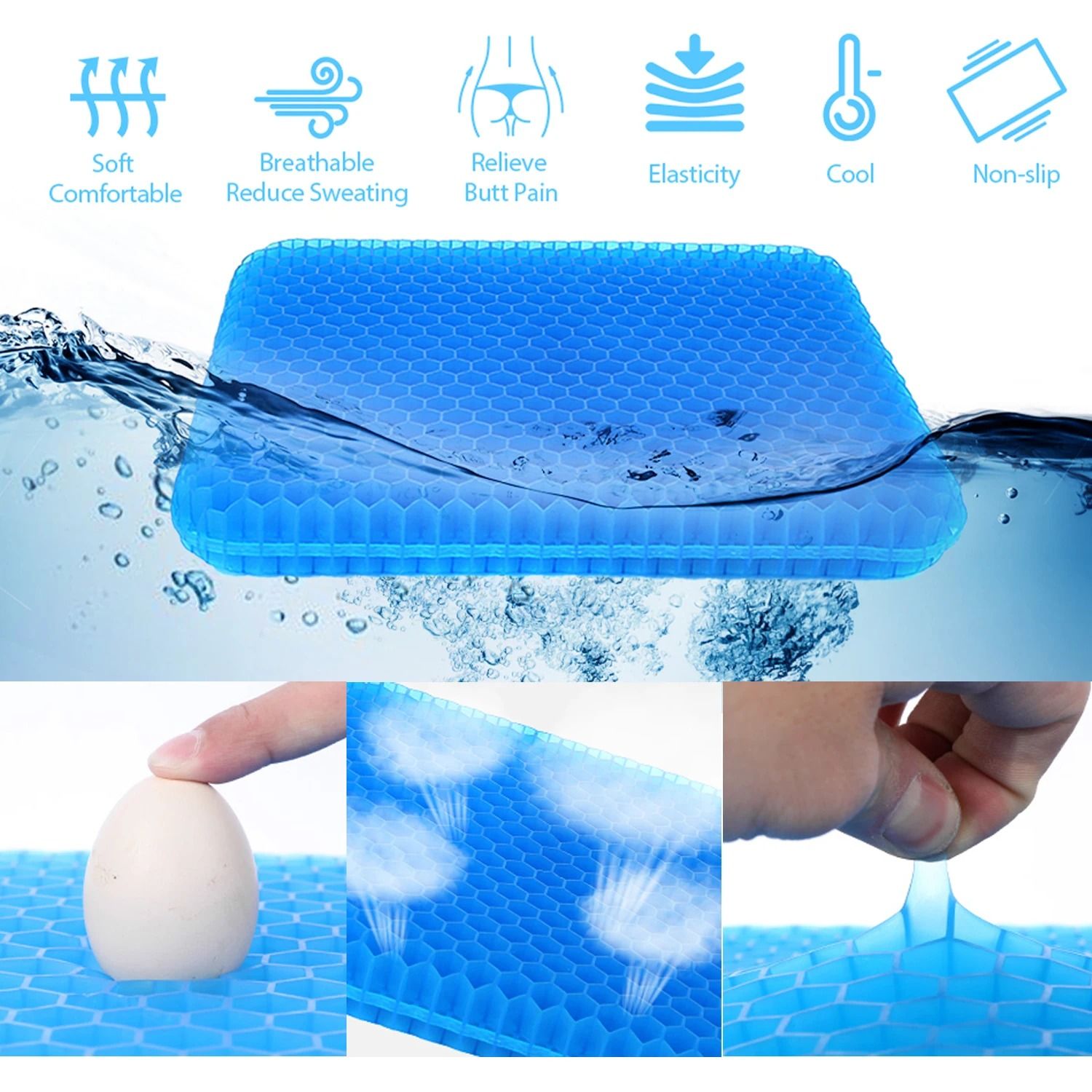 Hyper-Elastic Honeycomb Cooling Gel Seat Cushion