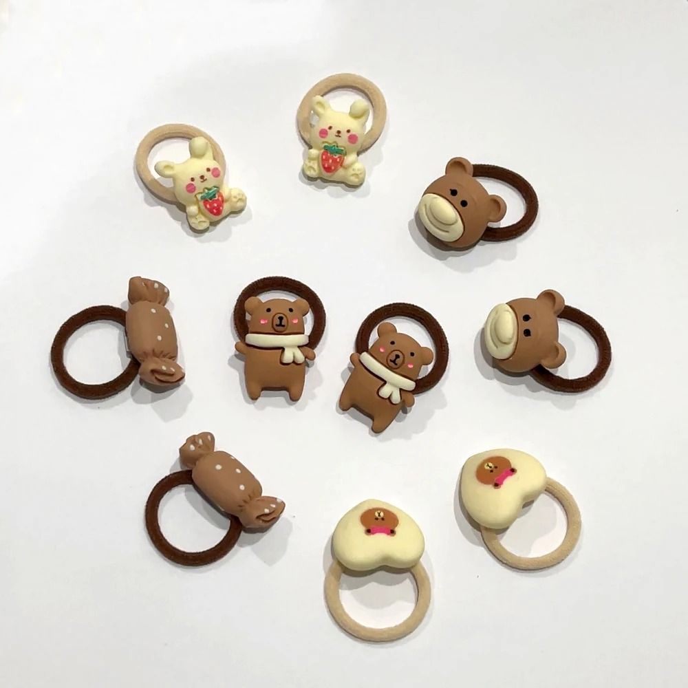 10-Piece Baby & Toddler Hair Tie Set – No-Hurt Elastic Mini Scrunchies with Cute Cartoon Bears, Rabbits & Flowers