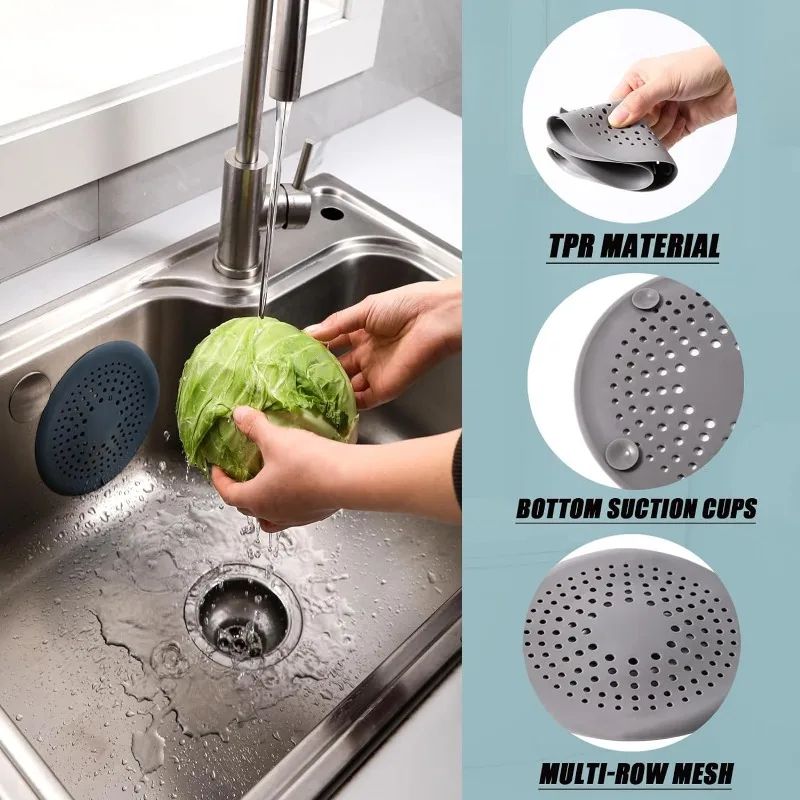 Silicone Shower Drain Hair Catcher Cover 5.9 Inch Suction Cup Anti Clog Strainer