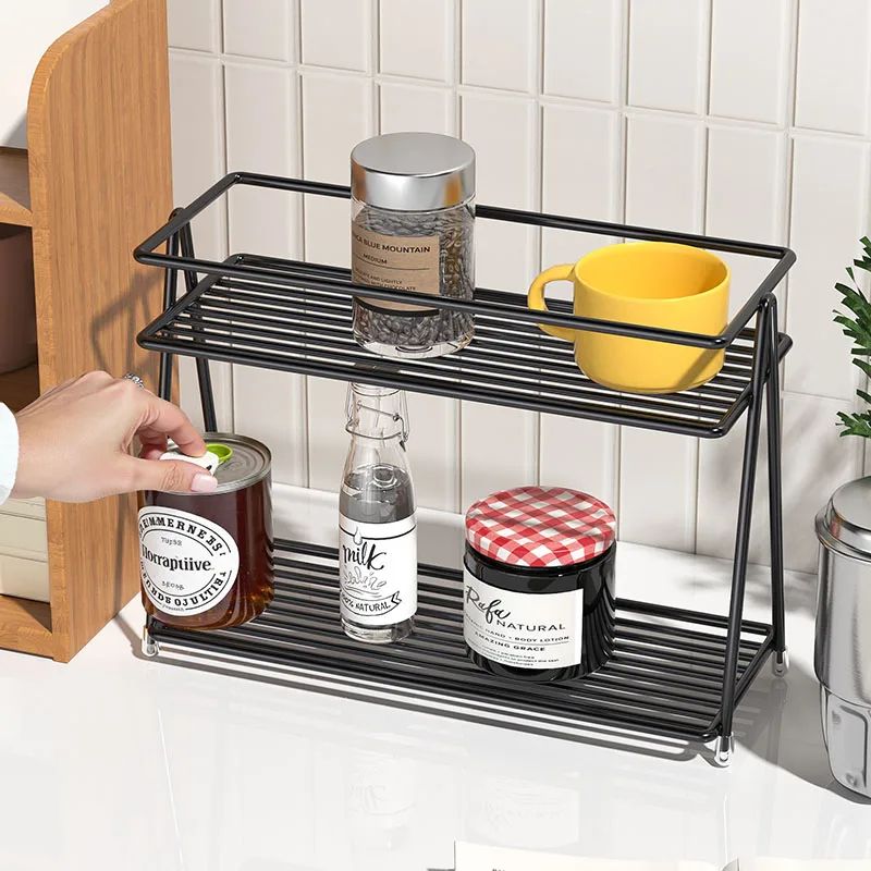 Double Layer Cup Storage Rack for Kitchen Counter and Tea Set Organizer