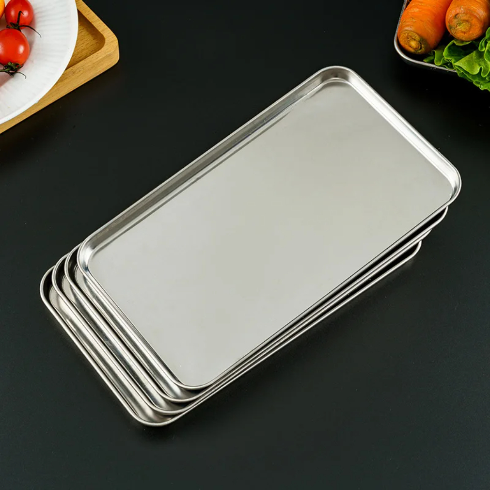 Stainless Steel Rice Noodle Serving Tray Rectangle Buffet Presentation Plate