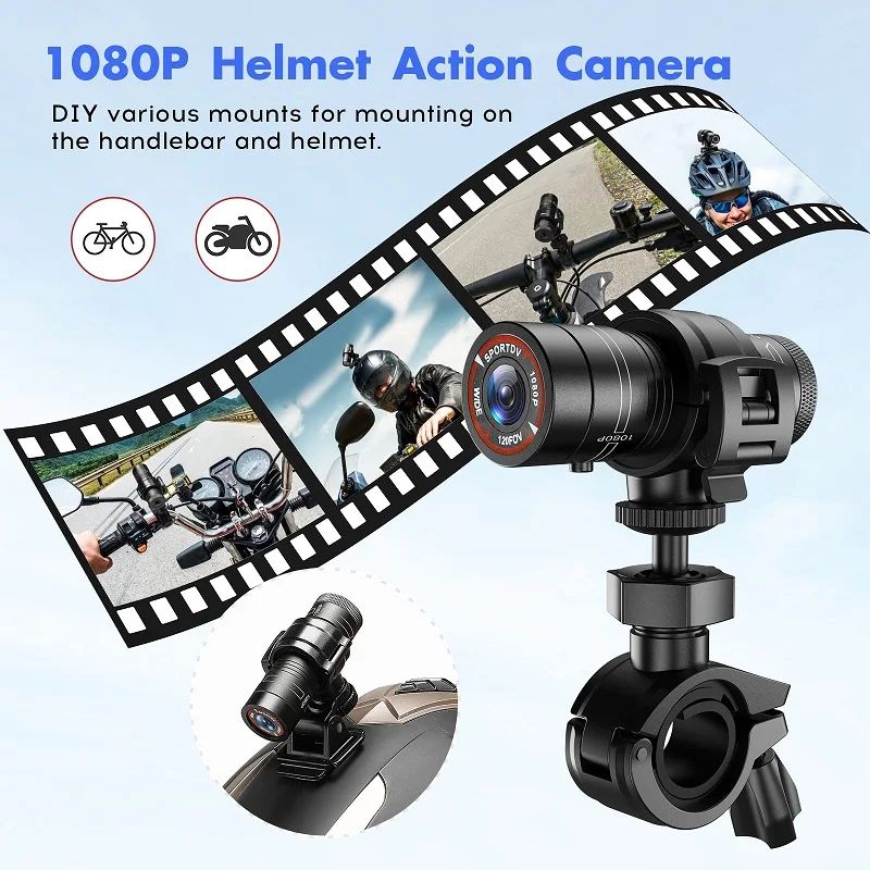 1080P Waterproof Action Camera Flashlight for Bike & Motorcycle Helmets