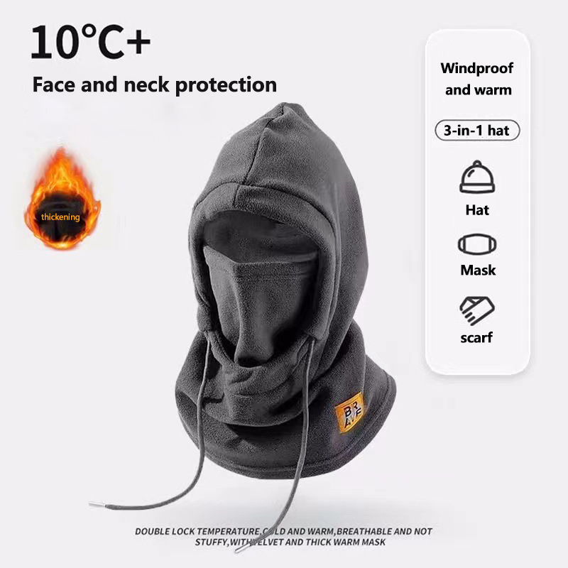 Winter Warm Hooded Hat with Windproof Polar Fleece Ski Mask for Men & Women – Thermal Neck Cover for Outdoor Sports