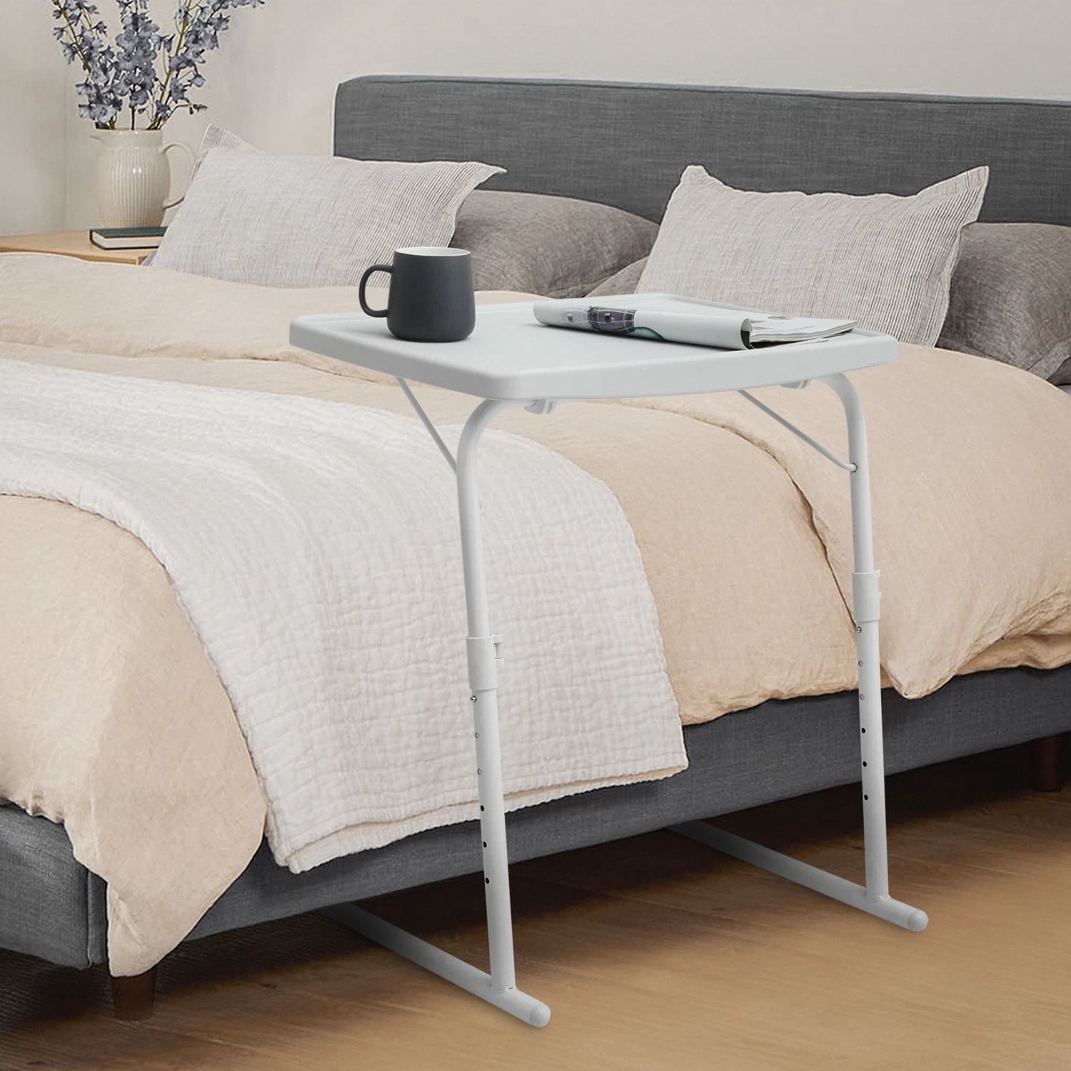 Folding Adjustable Height TV Tray – Portable Sofa Bed Side Table & Laptop Desk