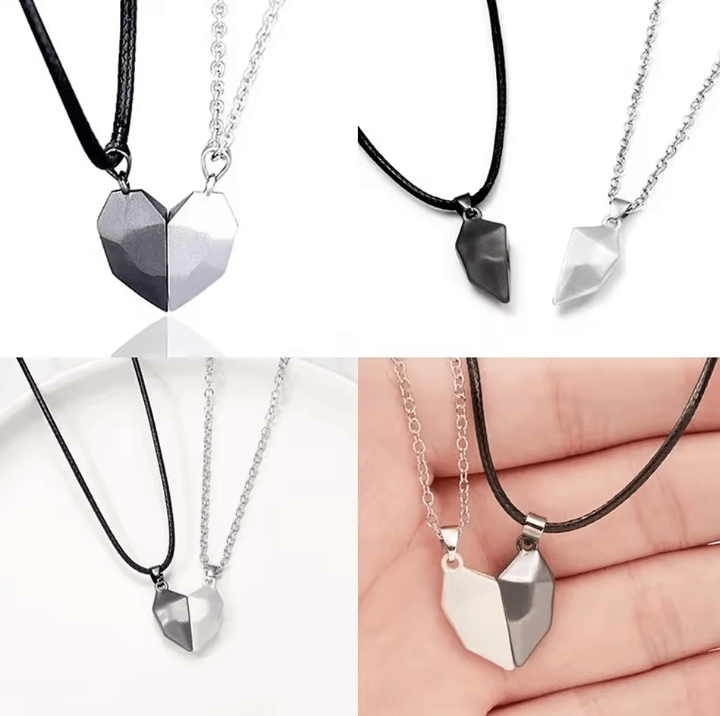 EternalBond 2-Piece Magnetic Heart Couple Necklace – Silver Love Pendant Set for Valentines & Special Occasions