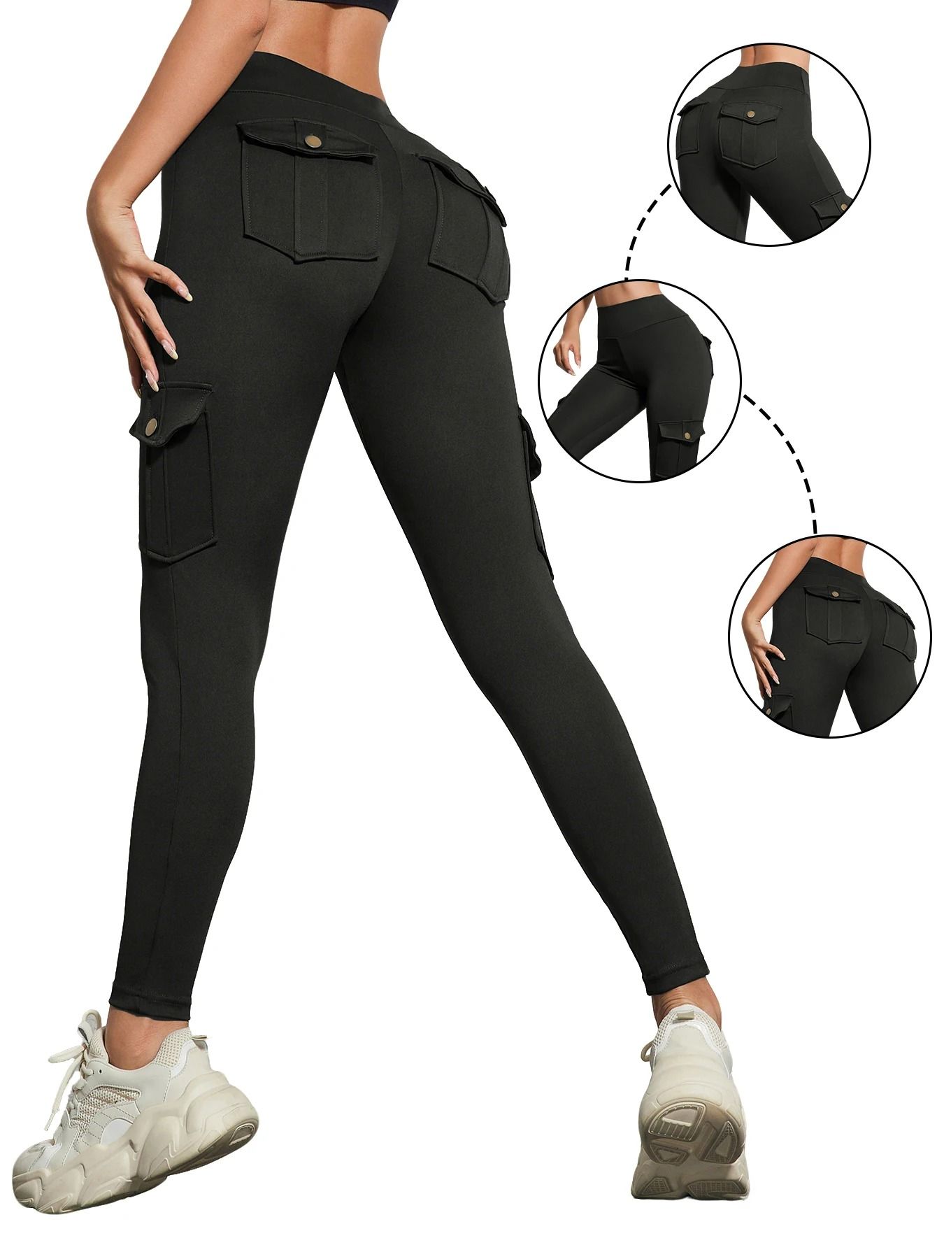 Womens Butt Lifting Leggings with Side Pocket and Washed Print Design