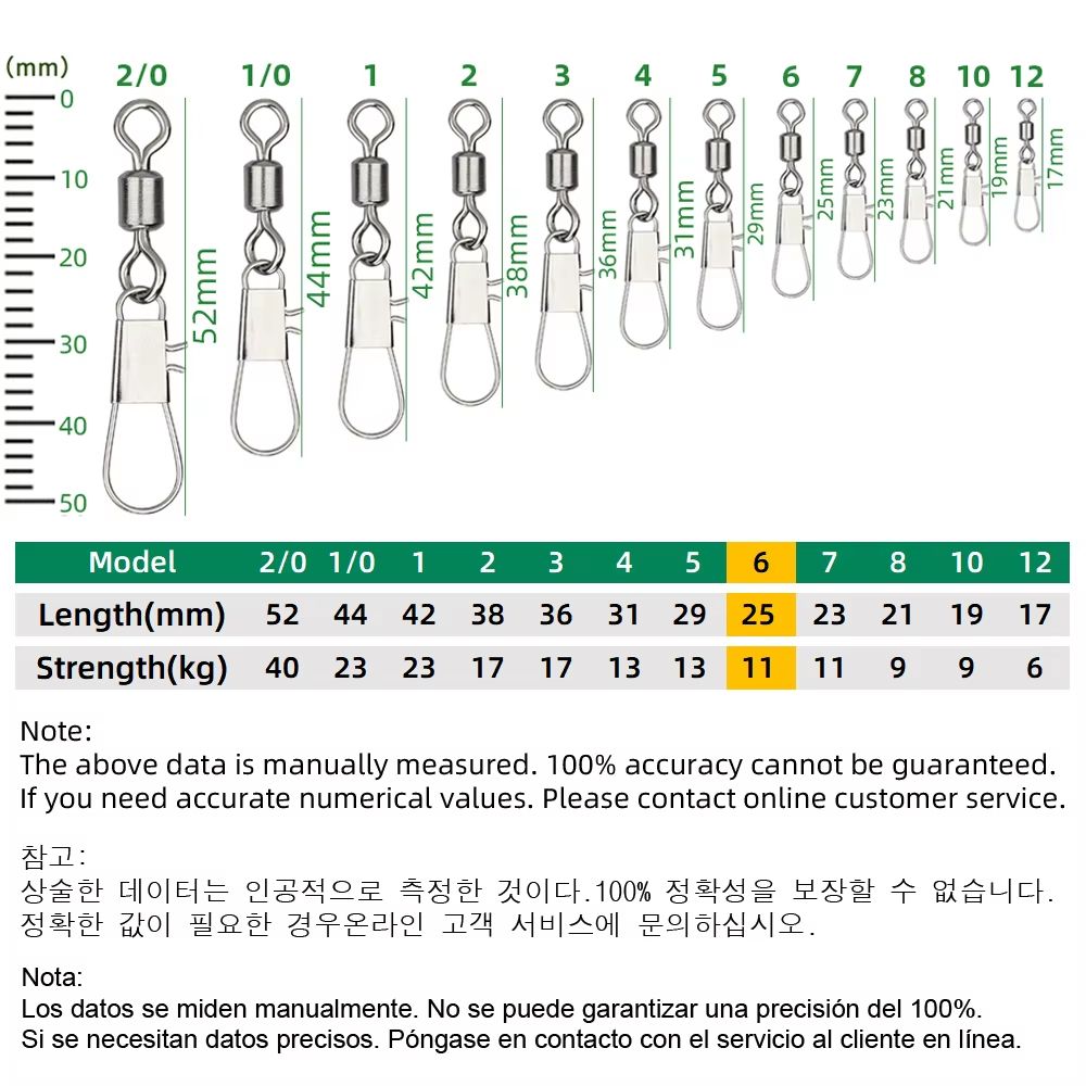 Stainless Steel Fishing Rolling Swivels with Interlock Snap 50-Pack