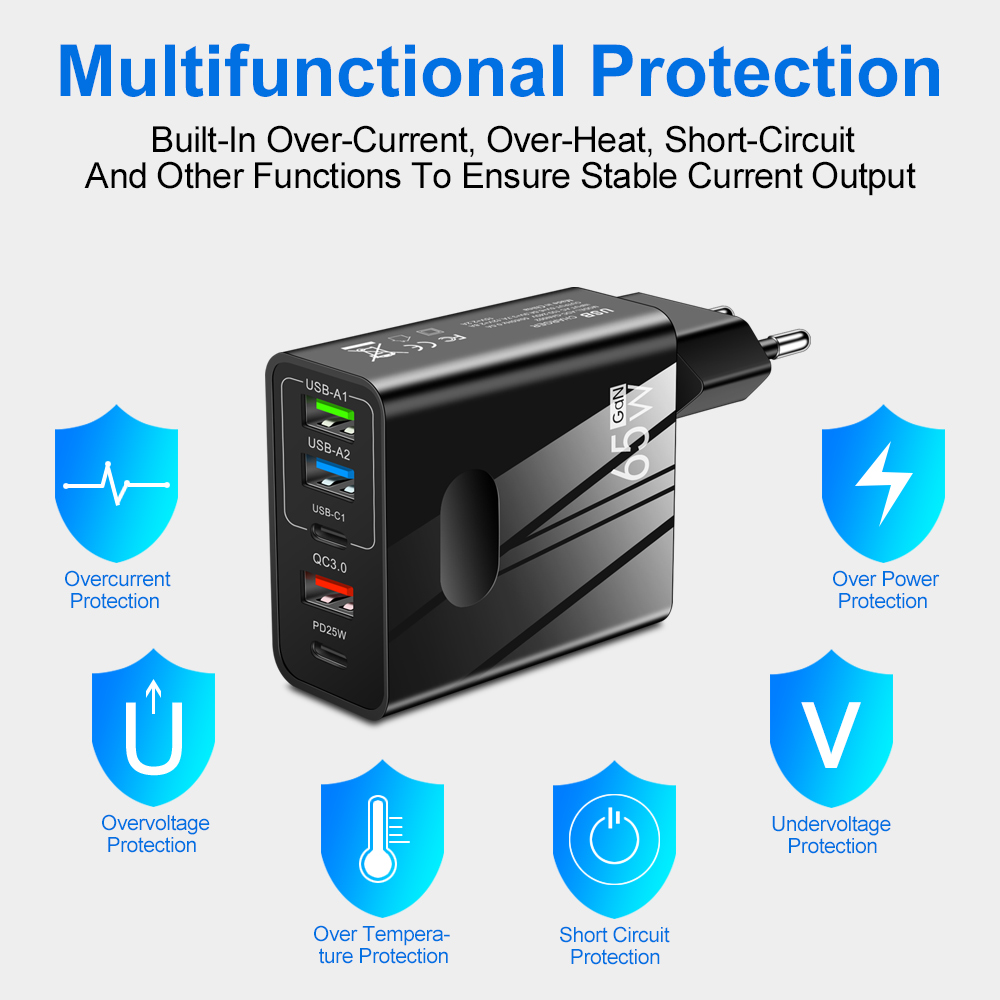 Fast Charging Ports GaN USB Charger Quick Charge Type C Adapter