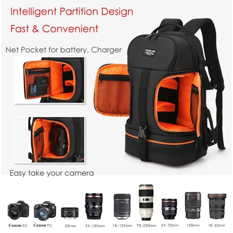Large Capacity Waterproof DSLR Camera Backpack with 15.6 Inch Laptop Compartment