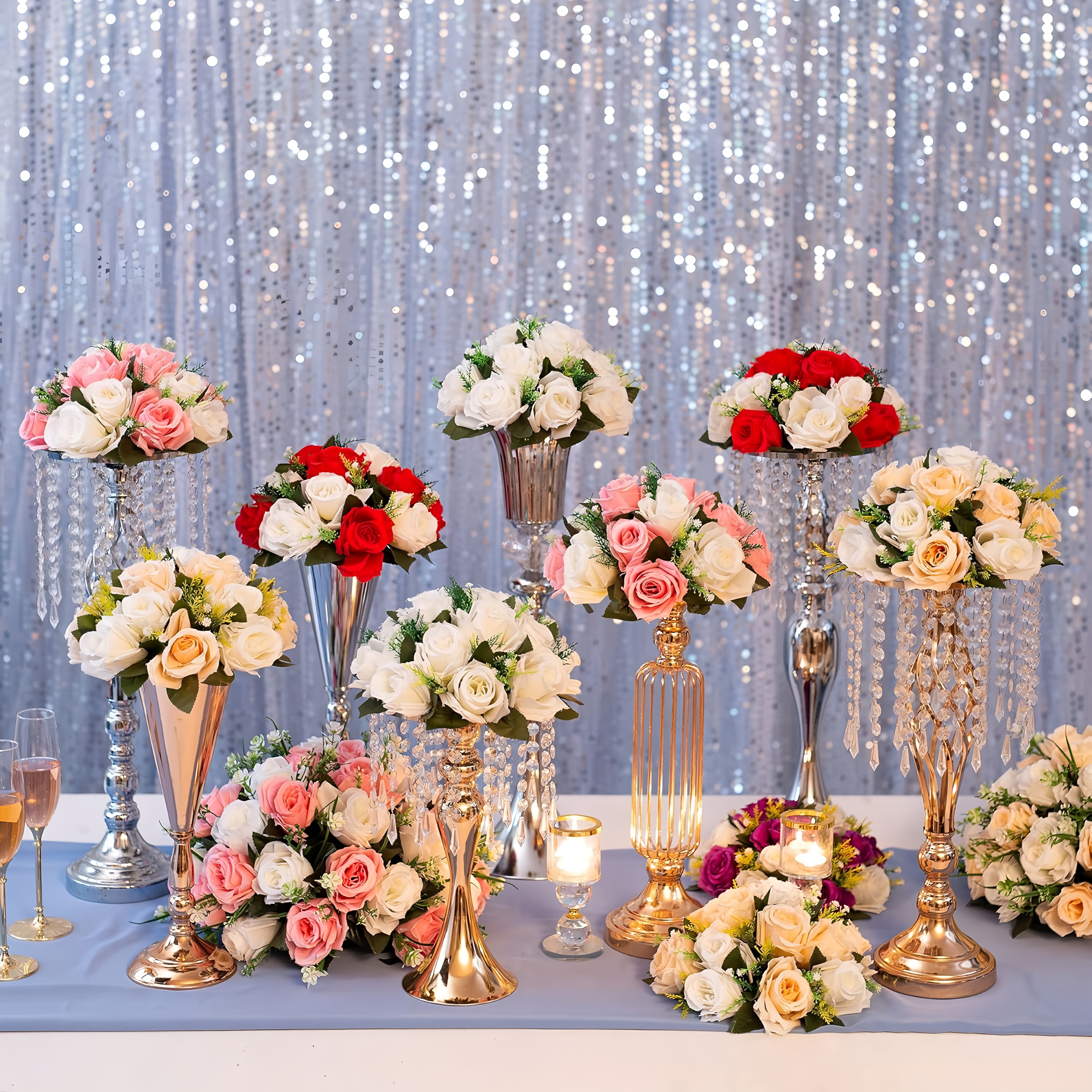 Silk Fake Flower Floral Bouquet Artificial Rose Ball for Wedding Table Decor and Birthday Party Arrangements