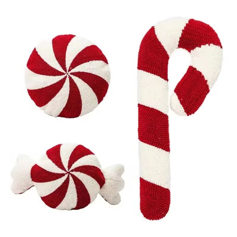 Candy Cane Christmas Throw Pillow Soft Plush Holiday Sofa Cushion Decorative Ornament