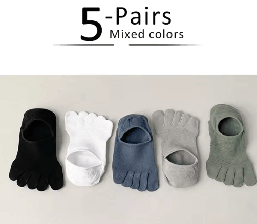 5 Pairs Invisible Toe Socks – Breathable Cotton Five Finger No-Show Socks