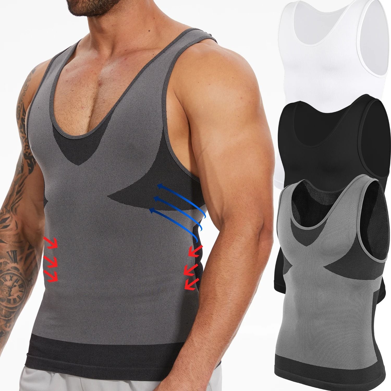 Men Slimming Body Shaper Compression T Shirt with Tummy Control