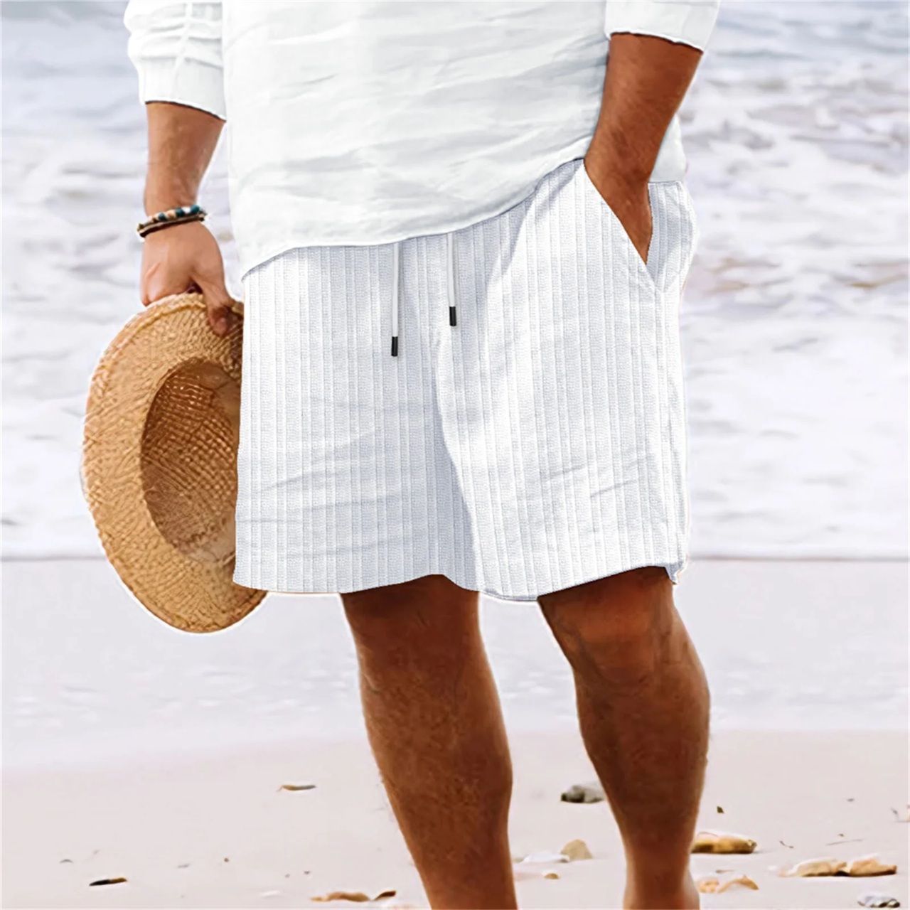 Mens Lightweight Casual Beach Shorts – Multi-Pocket Comfort for Travel, Lounging & Summer Style