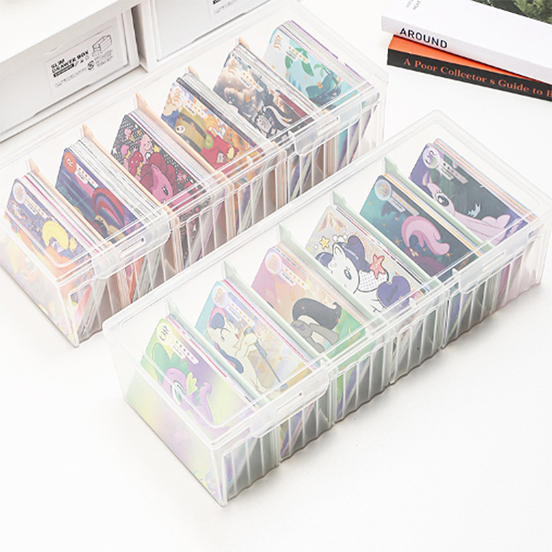 Transparent Card Storage Box Organizer with Compartments for Photocards Desk Accessories and Small Items