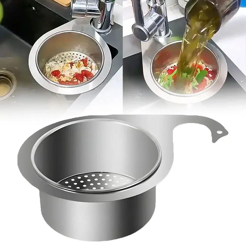 Stainless Steel Kitchen Sink Strainer Multi-functional Hanging Drainer Basket for Fruits, Vegetables, and Sponge Storage