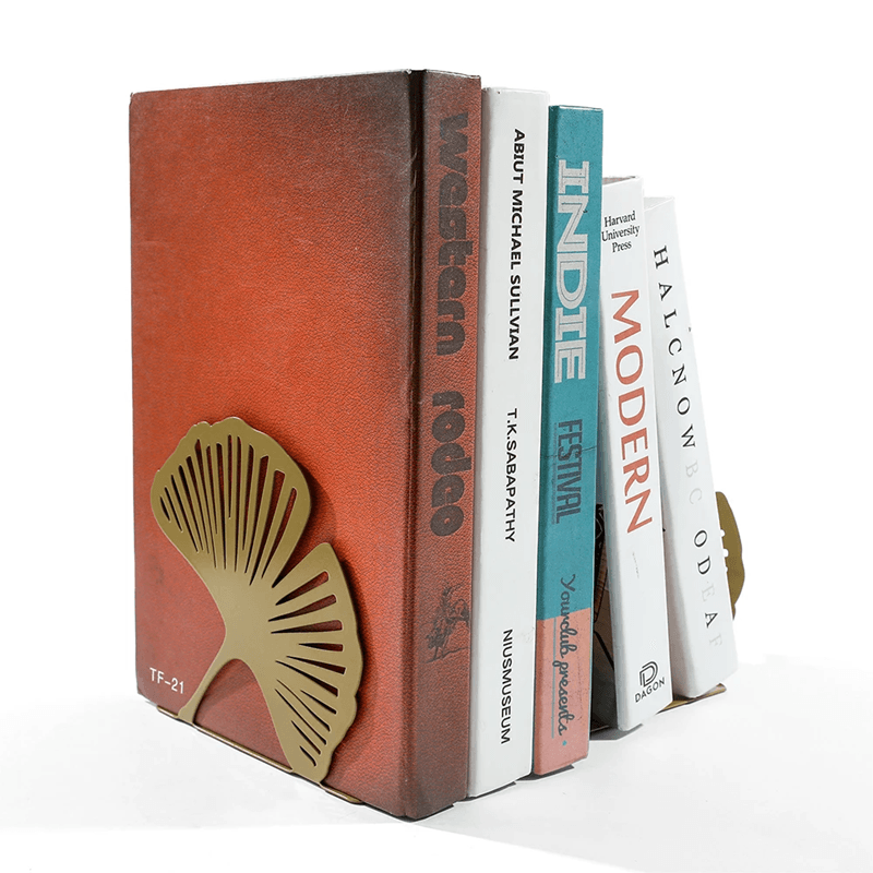 Ginkgo Leaf Metal Bookends Decorative Bookends Set for Desk and Bookshelf