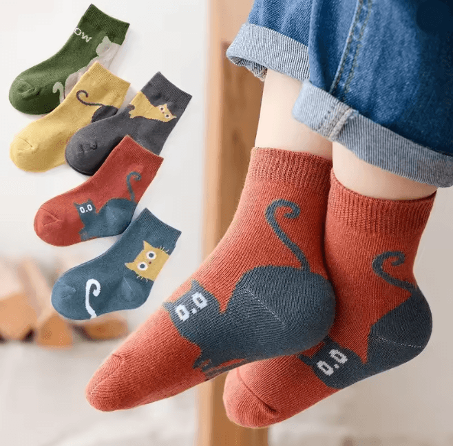 KittyCozy Four Season Baby Socks 5 Pair Cartoon Mid Tube Set
