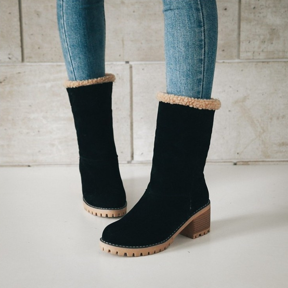 Women's Classy Block Heel Snow Boots - Flaunt Your Winter Style