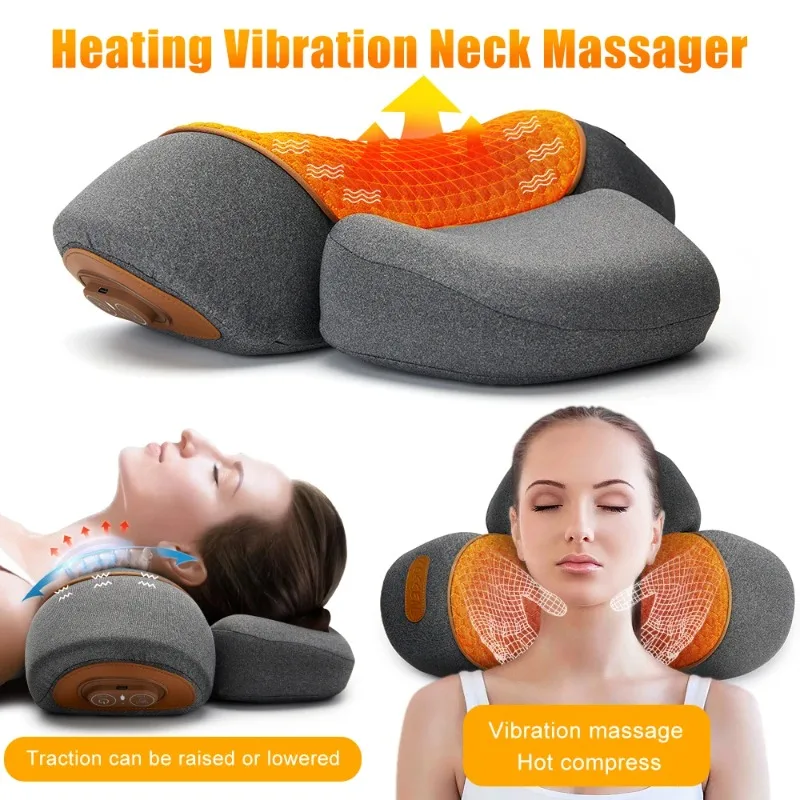 Electric Neck Massager, Cervical Pillow, Hot Compress, Neck Stretch Heating Vibration, Back Traction