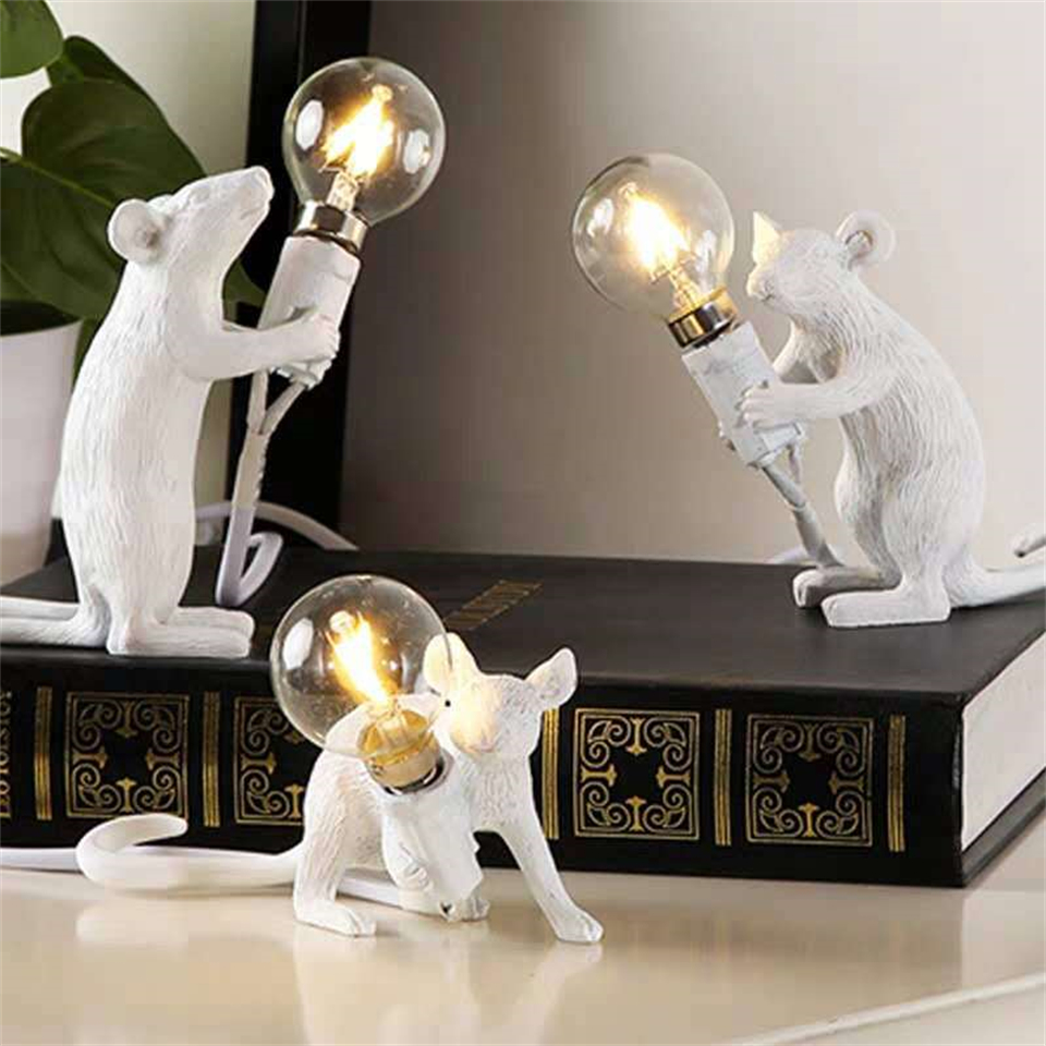 Modern Animal Desk Lamp, Cute Resin Night Light, Mouse Cat Squirrel Design, Home Decor Lighting