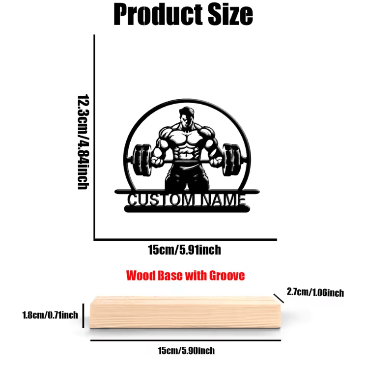 Personalized Weightlifting Metal Art Statue – Custom Gym Figurine with Wooden Base