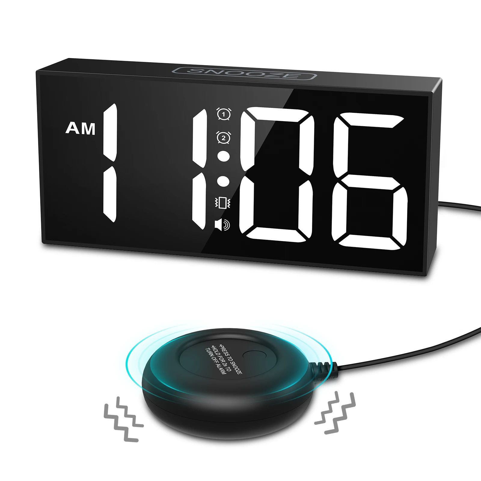 ORIA Heavy Sleeper Vibrating Alarm Clock with Bed Shaker and Large LED Display