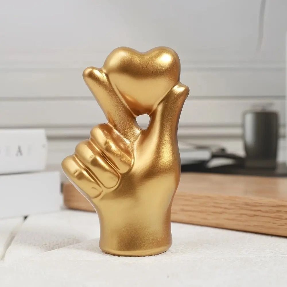 Modern Gold Finger Heart Gesture Sculpture