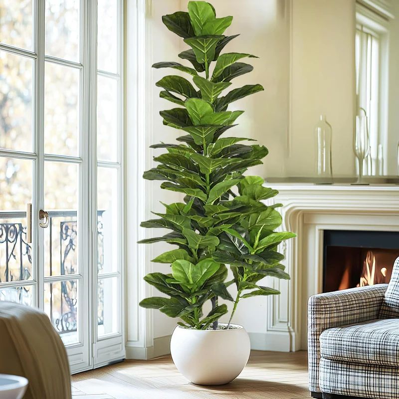 59.1 in Artificial Fiddle Leaf Fig Tree – Large Tropical Faux Ficus Plant for Home & Office Decor