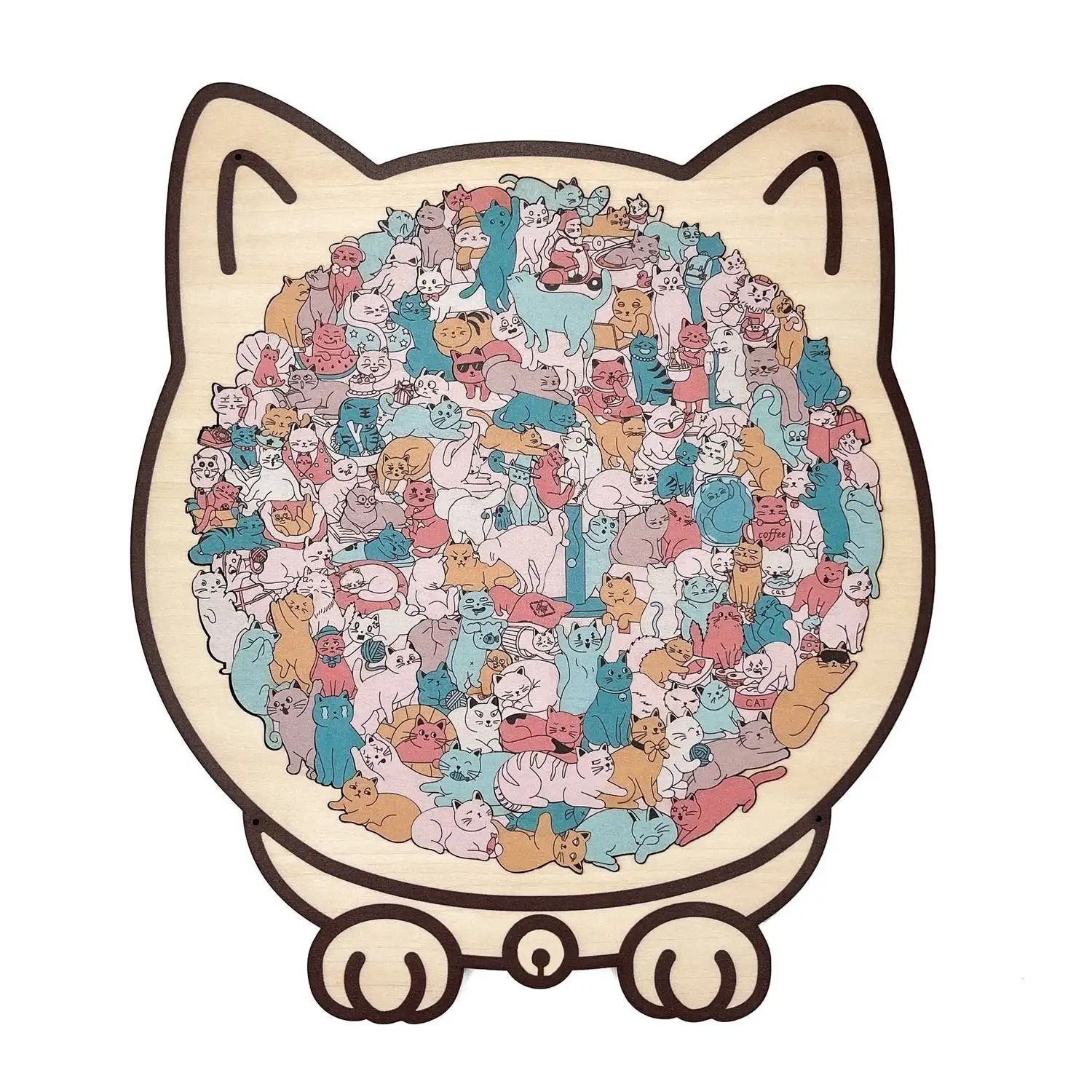 Cat Shaped Wooden Puzzle Unique Animal Jigsaw Gift for Cat Lovers