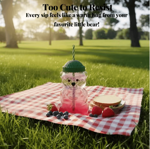 Homey Bear Glass Cup with Lid and Straw 20 oz Cute Bear Coffee and Juice Tumbler