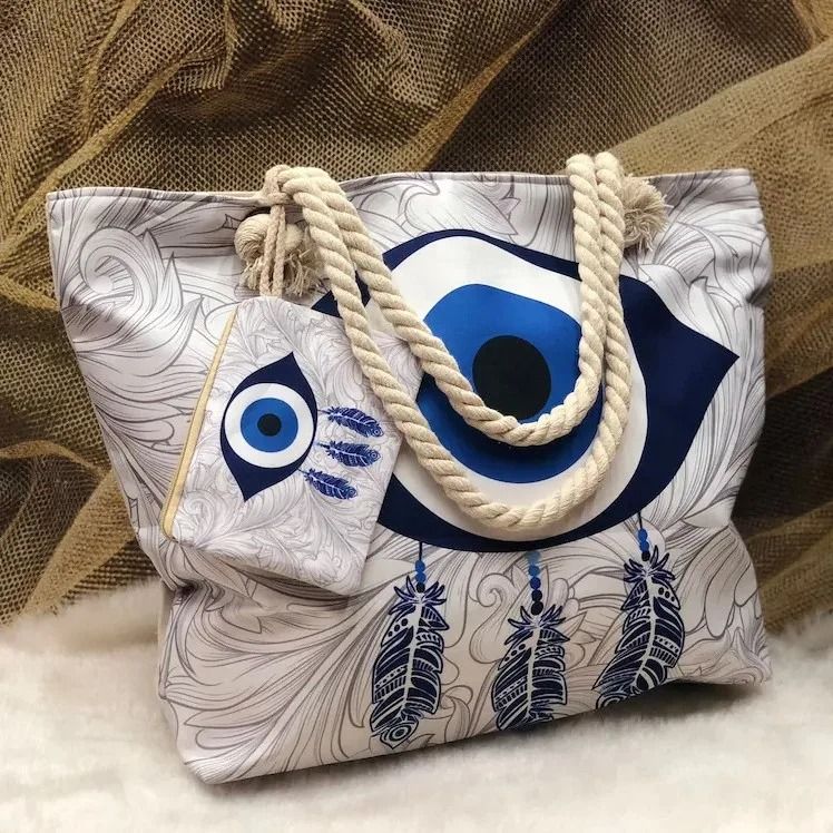 Evil Eye Large Capacity Beach Tote Shoulder Bag for Travel and Seaside