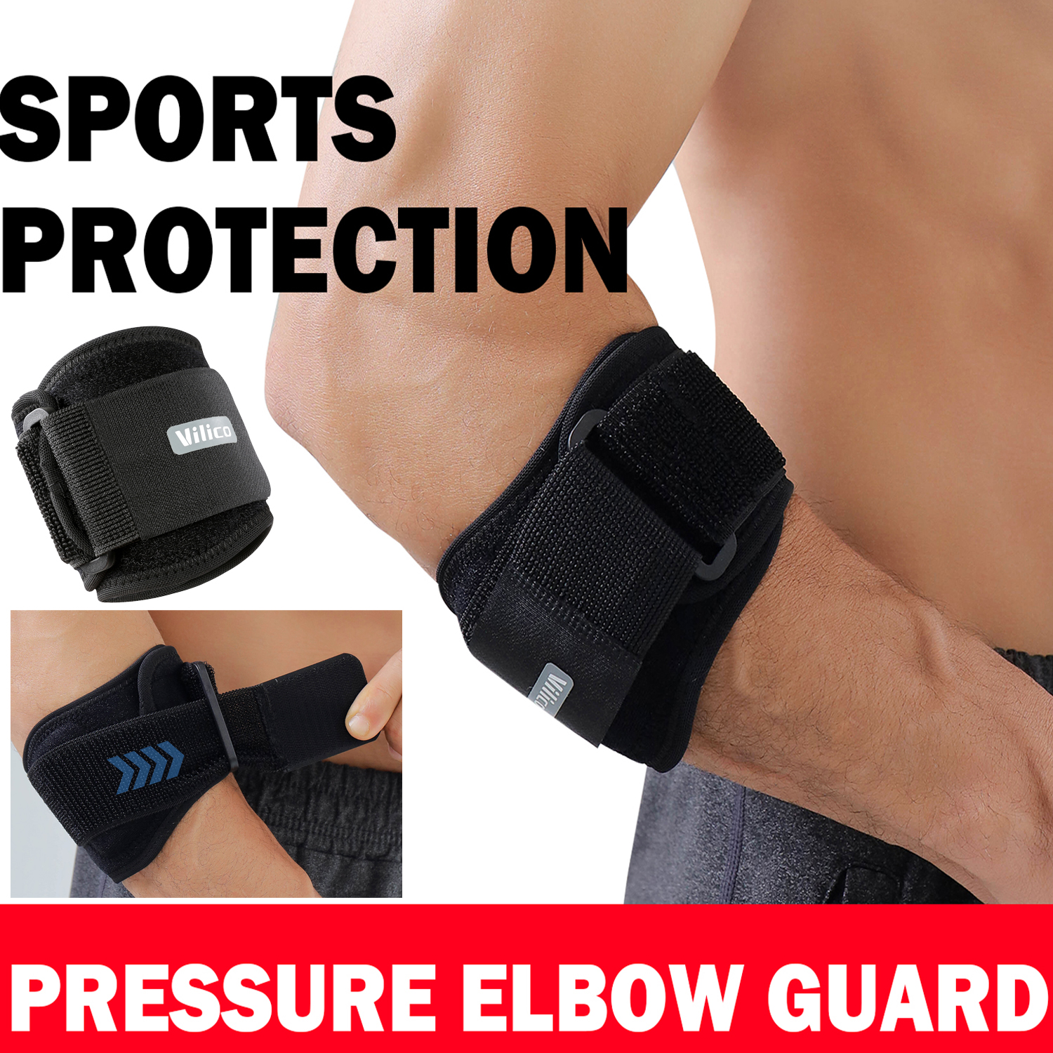 Adjustable Tennis Elbow Support Brace for Lateral Pain Relief Epicondylitis & Golfer's Strap Guard