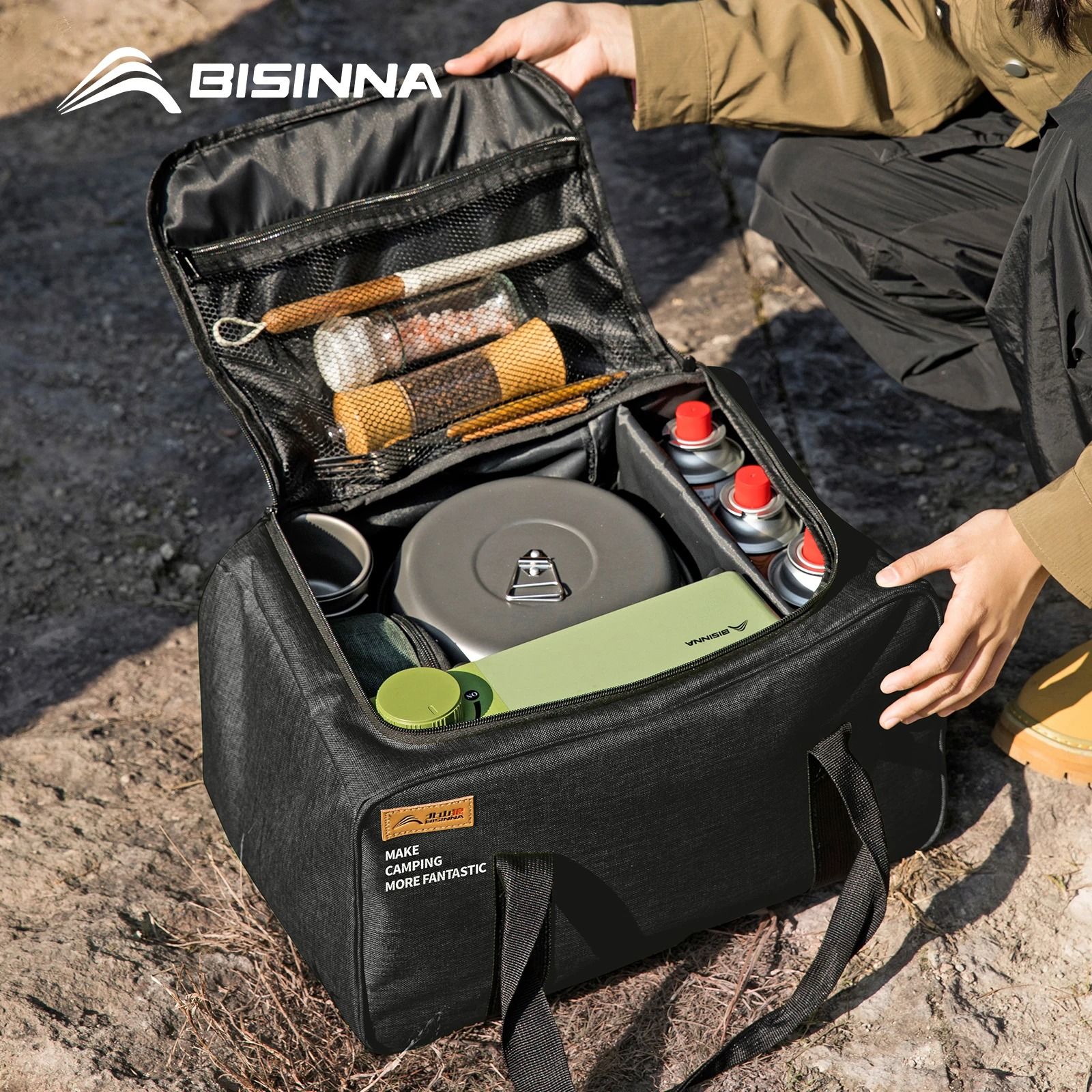 BISINNA Outdoor Camping Bag 26L Folding Gas Tank Storage Bag Picnic Cookware Organizer