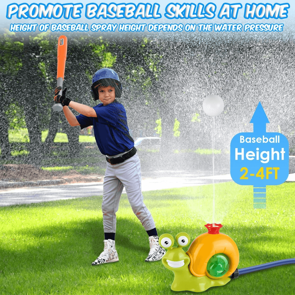 Outdoor Water Sprinkler Toy, Baseball Play Set with Snail Design, Rotating Water Sprayer for Kids