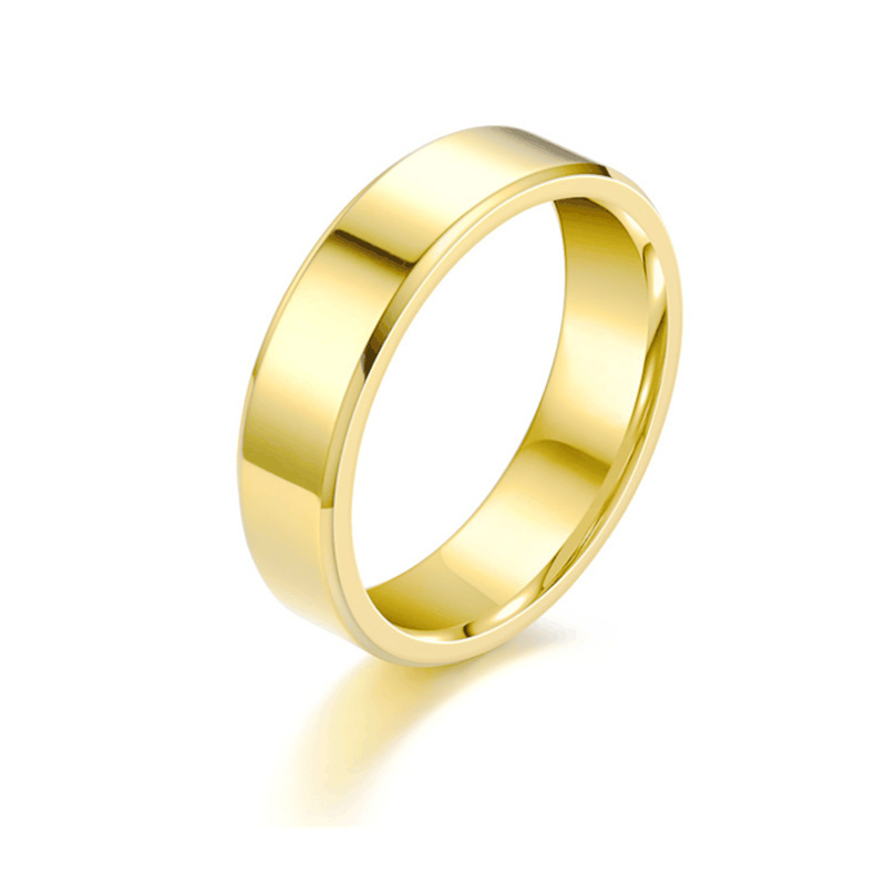 Smooth Stainless Steel Couple Rings, Gold Colour Simple Design, Wedding Jewelry for Women and Men, Engagement Gift Set