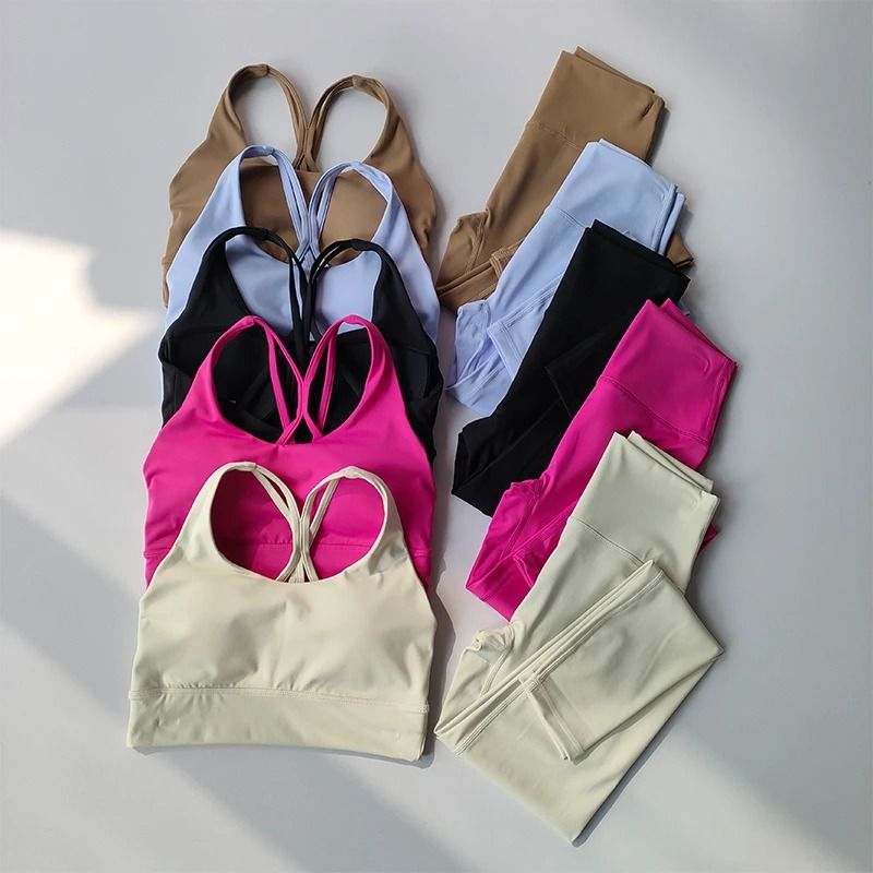 Women High Waist Slimming Yoga Suit Bra Leggings Tank Top Set