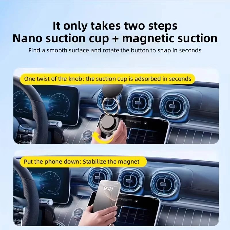 360 Degree Magnetic Car Phone Holder with Vacuum Suction Mount