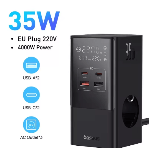 Baseus 35W 7 in 1 Desktop Charging Station with 1200J Surge Protector and Digital Display