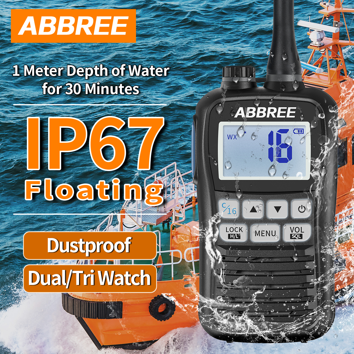 Waterproof Floating Marine Radio Walkie Talkie with NOAA Alerts and Long-Range VHF Communication