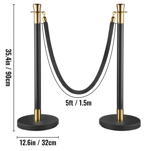Crowd Control Stanchion Set, Black Velvet Rope Barrier with Rope, Heavy-Duty Crowd Control Posts with Sturdy Concrete