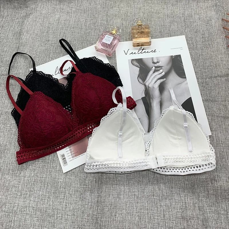 Womens Lace Bralette Bra Wirefree Deep V Lace Bra Soft Padded Triangle Cup Bralette
