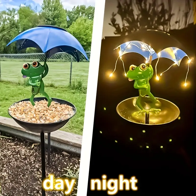 Outdoor Solar Powered Frog Statue, Garden Decoration with Hummingbird Bird Feeder for Lawn, Backyard, and Pathway Light