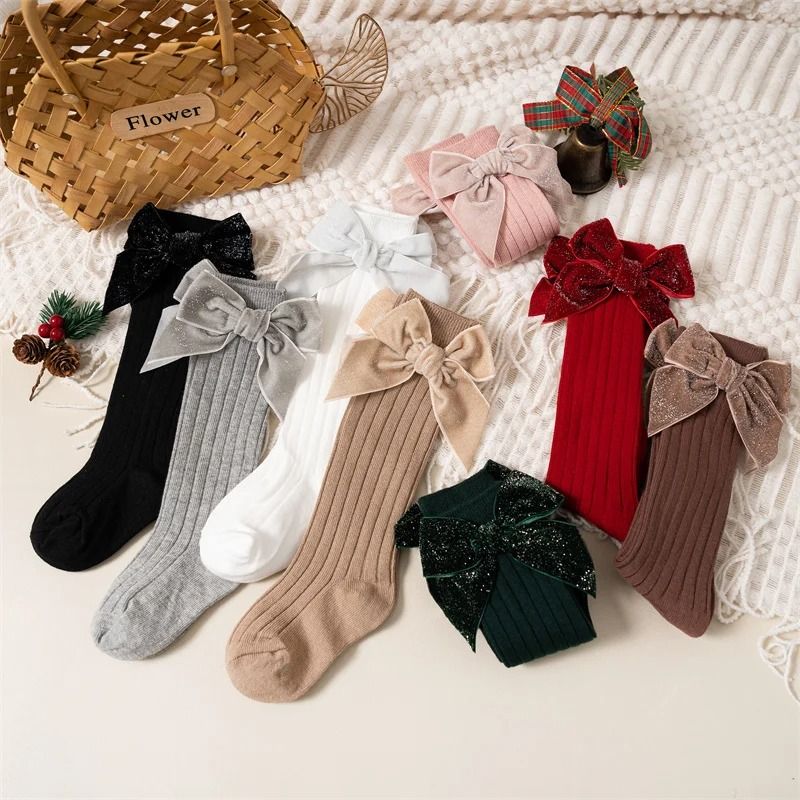 Baby Girls Knee High Bow Socks Soft Cotton Winter and Autumn Kids Socks