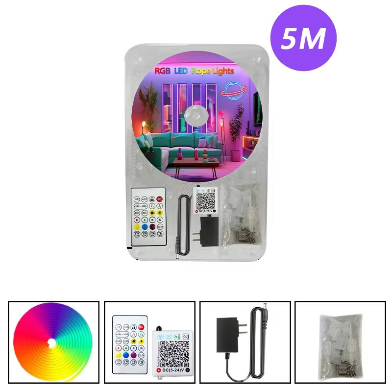 VividGlow 24V RGB Neon LED Strip Light with Bluetooth Music Sync – 5m to 30m