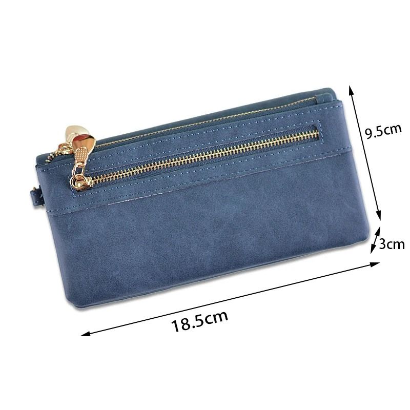 Large Capacity Womens Leather Wallet with Double Zipper